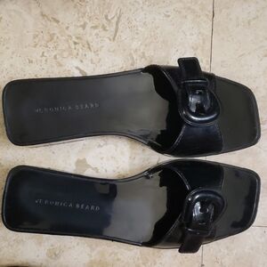 Veronica Beard Glossy Black Slide Sandals